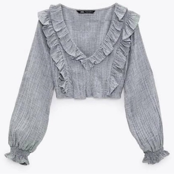 Zara Marled Ruffle Crop Top - Picture 2 of 5